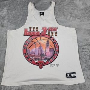 VINTAGE Chicago Bulls Shirt Tank Top Mens XL Starter NBA Basketball 3 Peat 90s
